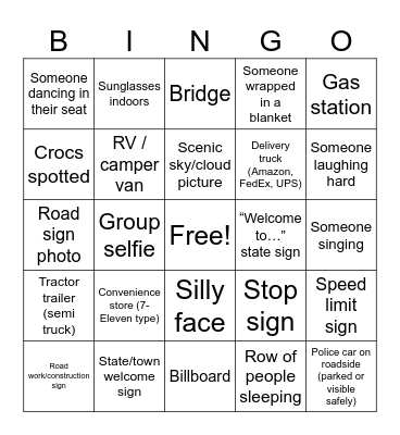 Bus Bingo Card