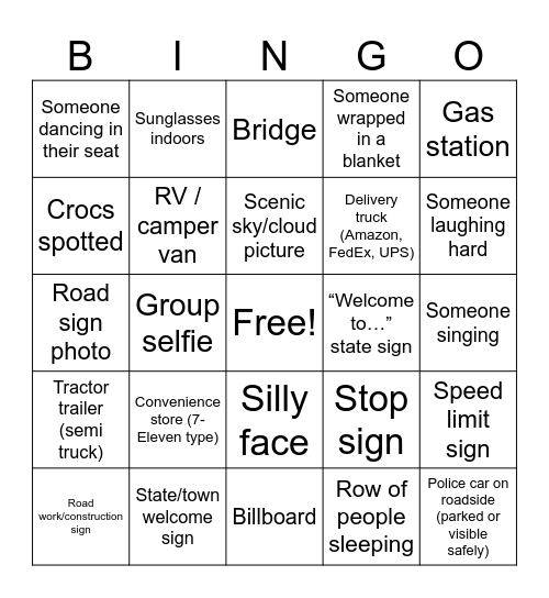 Bus Bingo Card