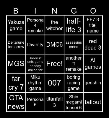 Summer game fest Bingo Card