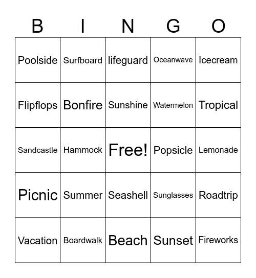 Summer Bingo!! Bingo Card