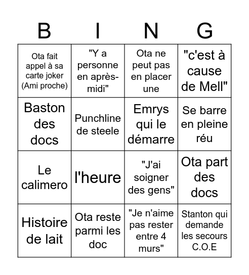 La réunion maudite Bingo Card