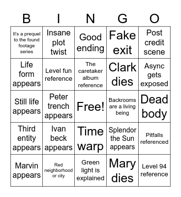 Backrooms Bingo Card