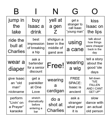 Isaac's Birthday Bingo Card
