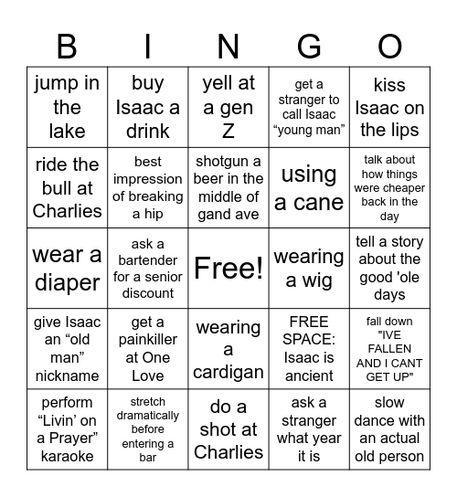 Isaac's Birthday Bingo Card