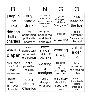Isaac's Birthday Bingo Card