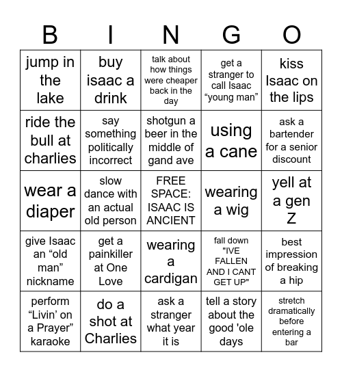Isaac's Birthday Bingo Card