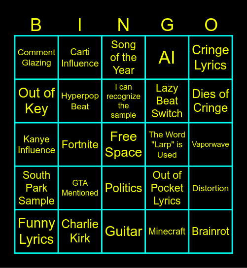 EXPIREMENTAL RAP BINGO Card