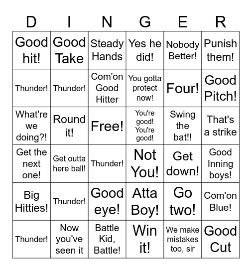 Dinger! Bingo Card