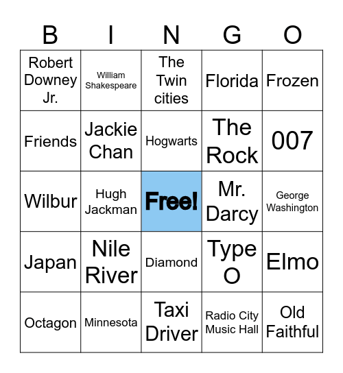 Trivia Bingo Card