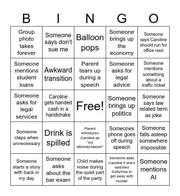 Caroline's Grad Party Bingo Card