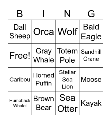 Alaska Bingo Card