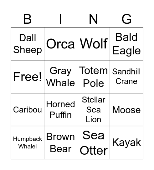 Alaska Bingo Card
