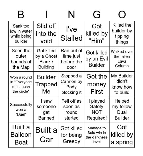 Roblox: Safety NOT Required Bingo Card