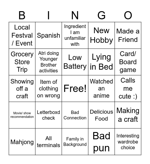 Untitled Bingo Card