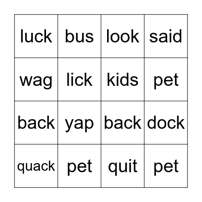 Rex the Dog Bingo Card
