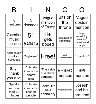 Botstein Bingo Card