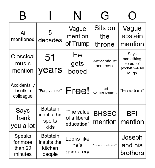 Botstein Bingo Card