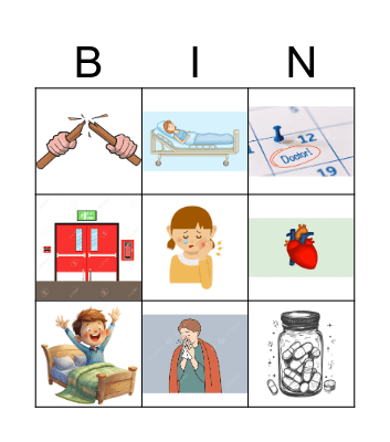 Vocabulary: Accidents and illnesses Bingo Card