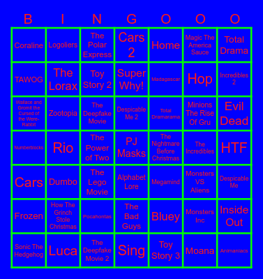 1 Second From 49 Animated Movies & TV Shows Bingo Card