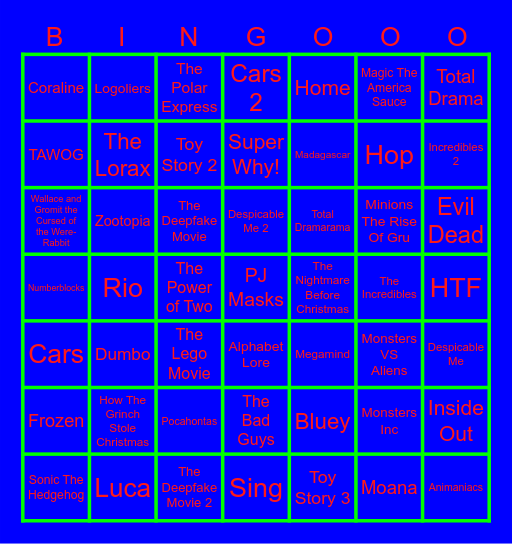 1 Second From 49 Animated Movies & TV Shows Bingo Card
