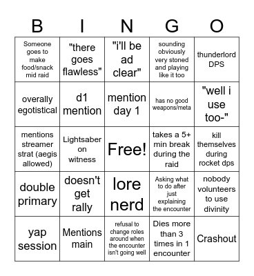 Destiny 2 Lfg Bingo Card