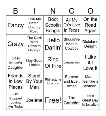 Classic Country Music Bingo Card