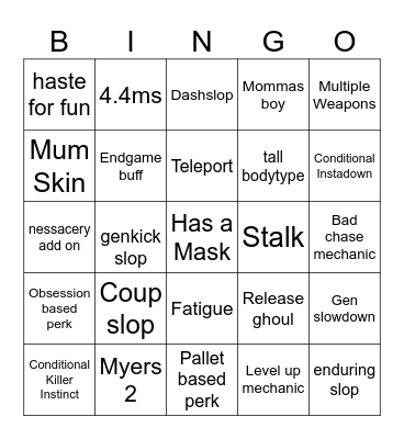Jason DBD Bingo Card