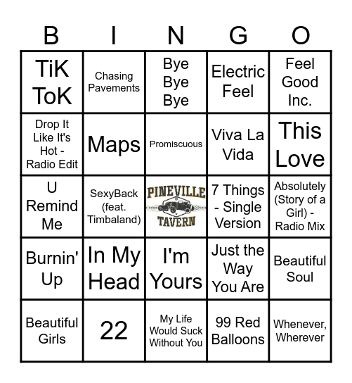 2000's Music Hits Bingo Card