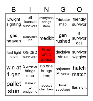 DBD Killer Bingo Card