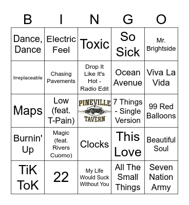 2000's Music Bingo Card