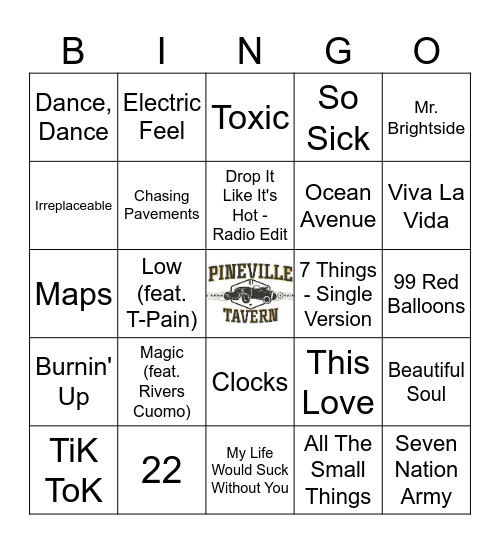 2000's Music Bingo Card
