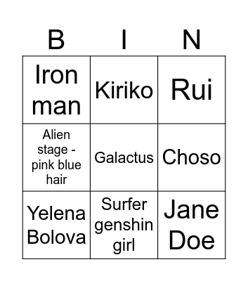 Sunday Bingo Card