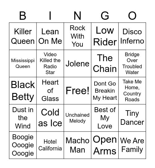 70s Bingo # 3 Bingo Card
