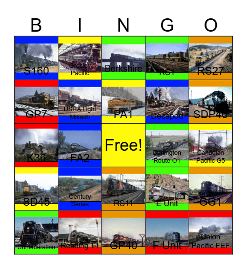 1960s Passenger Steam Electrics Bingo Card