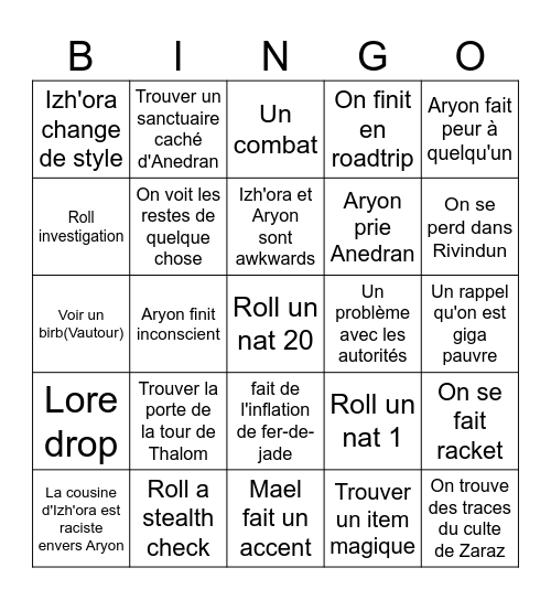 Bingo pour session Bingo Card