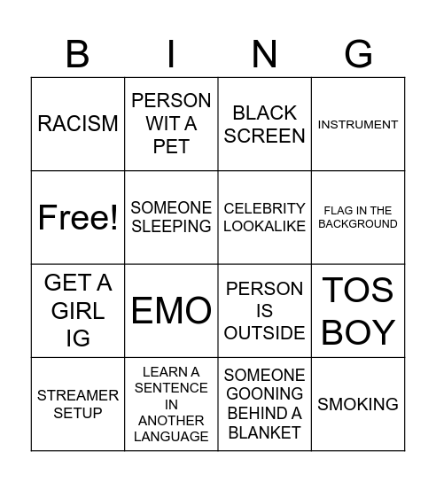 OMEGLE BINGO Card