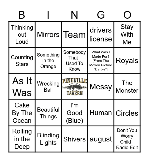 Modern Hits Bingo Card