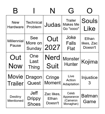 Summer Games Fest 2026 Bingo Card