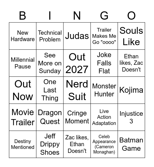 Summer Games Fest 2026 Bingo Card