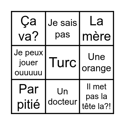 Bingo en français! Bingo Card