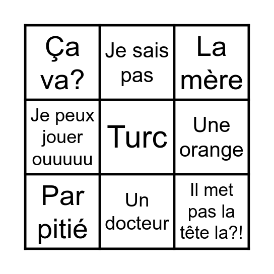 Bingo en français! Bingo Card