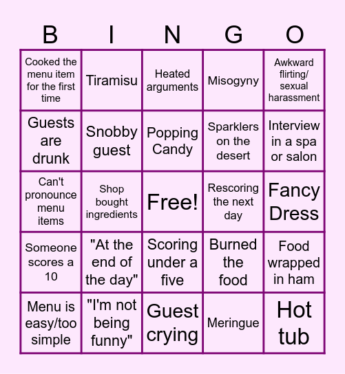 Come Dine Bingo Card