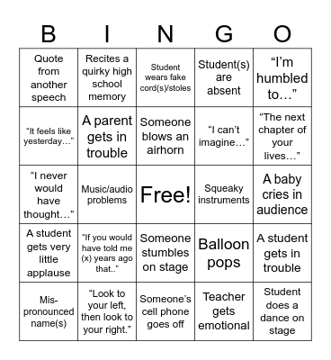 Class of 26 graduation Bingo Card