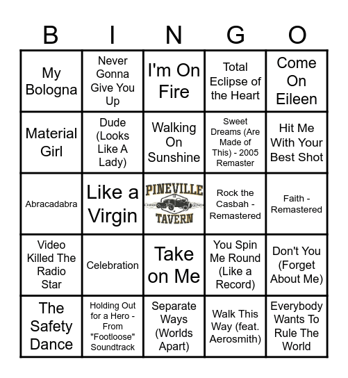 Feel Alright 80's Night Bingo Card