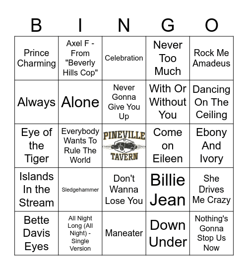 80's Night Bingo Card