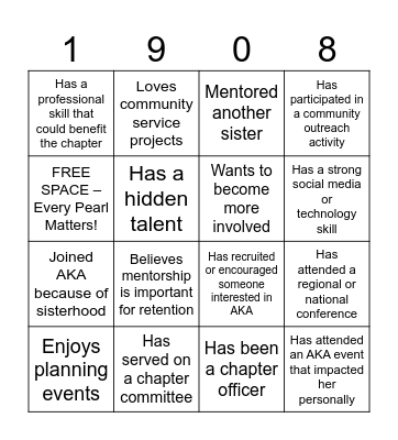 AKA Bingo Card