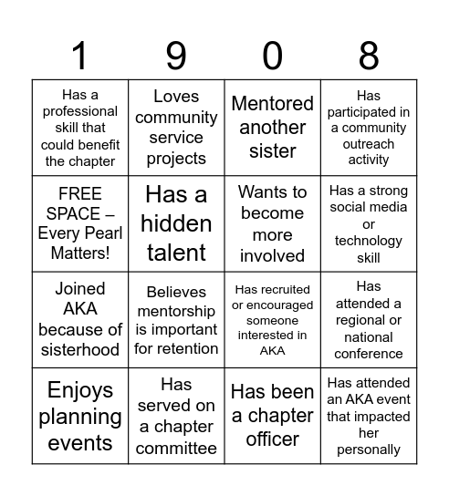 AKA Bingo Card