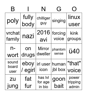 Vrc Bingo Card