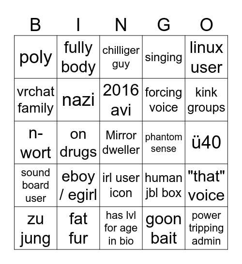 Vrc Bingo Card