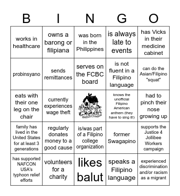 FCBC Launch Party Bingo Card